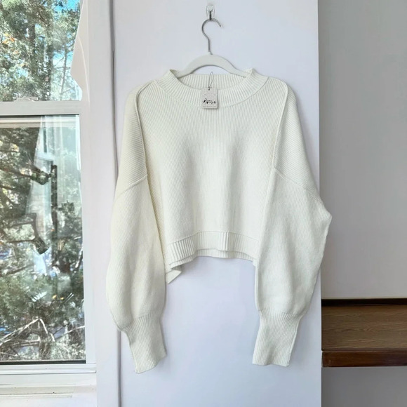 Free People Easy Street Crop Pullover Sweater Oversized Rib Crewneck Moonglow - Picture 6 of 13